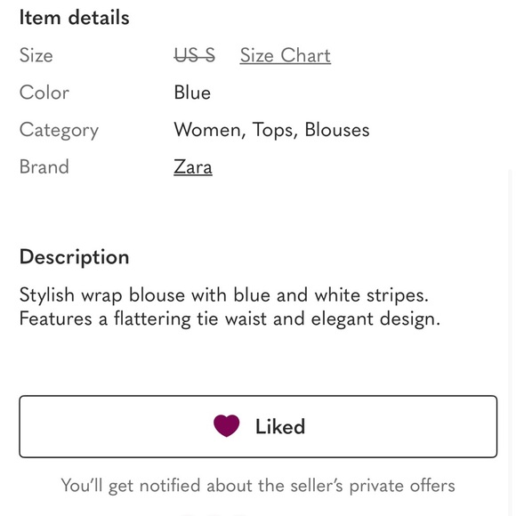 Zara Blue and White Striped wrap Blouse small - Picture 6 of 6